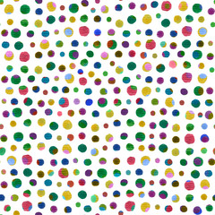 Fototapeta na wymiar Bright seamless pattern with multicolor textured watercolor dots, on a white background
