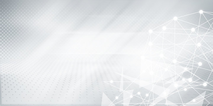 Gray halftone pattern with white line motion and network connection backdrop wallpaper. Clean Grey geometric background.