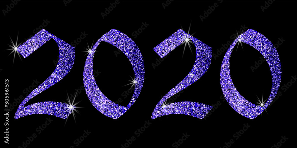 Poster 2020, great design for any purposes. new year backdrop. vector christmas illustration. purple glitte