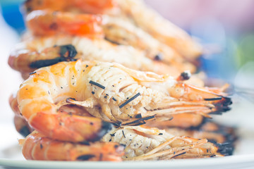 Grilled river shrimps on the plate