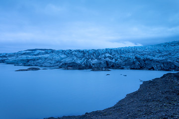 Melting glacier end (snout, toe) and glacial lake global warming 