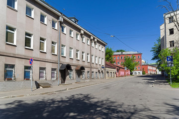 Small quiet street with low houses. Moscow.