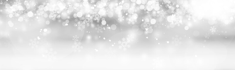 white and gray Christmas light with snowflake bokeh background, Winter backdrop wallpaper.