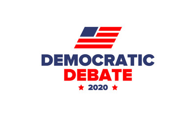 Democratic Debate. Presidential Primary in United States. Political concept. United States flag. Patriotic american elements. 2020 election. Voting campaign. Poster, card, banner and background. Vecto