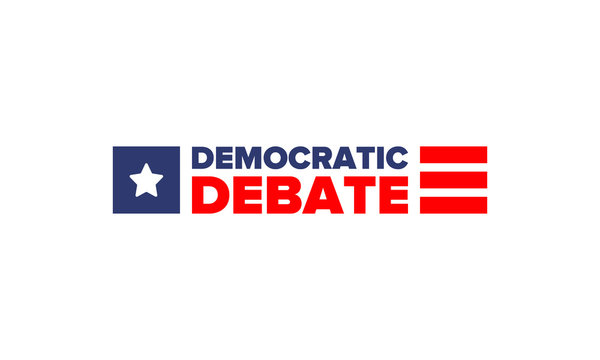 Democratic Debate. Presidential Primary in United States. Political concept. United States flag. Patriotic american elements. 2020 election. Voting campaign. Poster, card, banner and background. Vecto