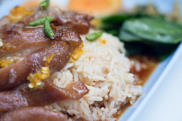 Stewed pork leg on rice