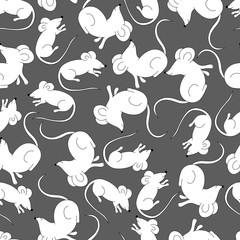 Childish seamless pattern cute animal mouse on grey background. Vector illustration for kids. Pattern for posters, postcards, fabric or wrapping paper.
