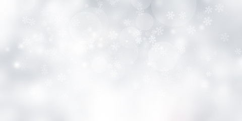 white and gray Christmas light with snowflake bokeh background, Winter backdrop wallpaper.