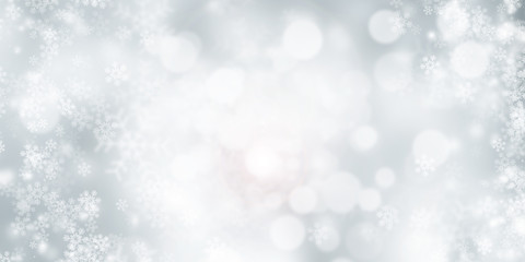 white and gray Christmas light with snowflake bokeh background, Winter backdrop wallpaper.