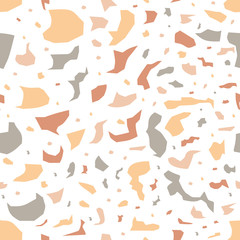 Terrazzo seamless pattern. Abstract shapes background with marble texture. Terrazzo seamless pattern with colorful rock pieces. Vector illustration.