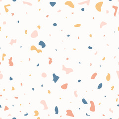 Terrazzo seamless pattern with colorful rock pieces. Terrazzo seamless pattern. Pastel colors. Marble texture. Terrazzo floor marble pattern. Vector illustration.