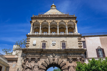Fototapeta na wymiar Fomus Porta Nuova - New Gate in Palermo city on Sicily Island, Italy, part of historic wall