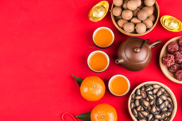 Top view accessories Chinese new year festival decorations.Chinese translation: Great luck，blessing