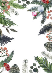 Fototapeta na wymiar Christmas greeting card or invitation design. Vintage background with pine, spruce, cedar, cypress, fir, larch and juniper illustration.