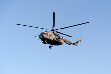 Fototapeta na wymiar Helicopter of the Russian Air Force in the air