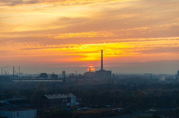 Fototapeta premium Industrial surroundings at sunset and night