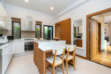 Modern kitchen feature island counter and kitchen appliance