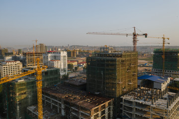 Hotels Construction site in Sihanoukville Drone shot 4K