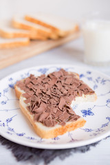 Sandwich with chocolate sprinkles or 'vlokken', Dutch traditional food