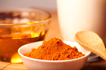 Solar spice a turmeric with milk and honey. Fragrant spice with vitamins.