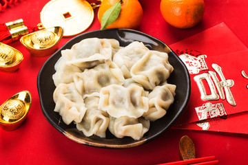 Dumplings for Chinese Spring Festival，Chinese translation: Great luck，blessing