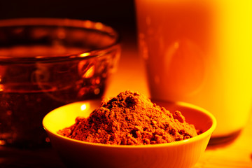 Solar spice a turmeric with milk and honey. Fragrant spice with vitamins.