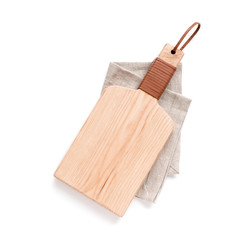 Wooden cutting board with napkin
