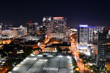 Fototapeta na wymiar Downtown Orlando and Parking Lot at Night