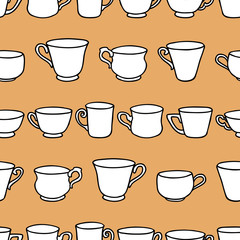 Seamless background of various drawn tea cups