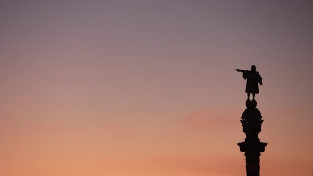 A statue dedicated to Christopher Columbus in the city centre of Barcelona, Spain. The monument was opened in 1888 and was created by Gaiet&agrave; Bu&iuml;gas i Monrav&agrave;