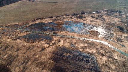 Early spring, flood. Water spilled over the fields.