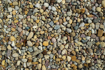 Colored pebbles. Colorful little stones. Natural background.