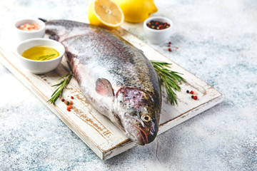 Raw rainbow trout light background