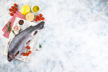 Raw rainbow trout light background