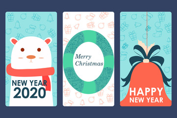 Happy New Year 2020 and Merry Christmas wishes greeting card template background design in vector