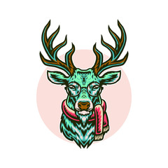  Vector illustration of deer winter