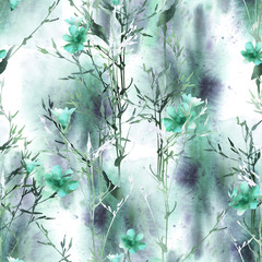 Grass Seamless Pattern. Watercolor Hand Painted Background.