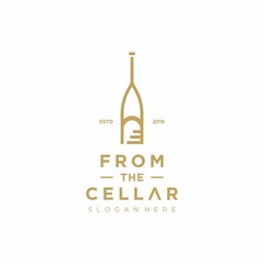 Wine cellar logo template design with three bottles. Vector illustration.