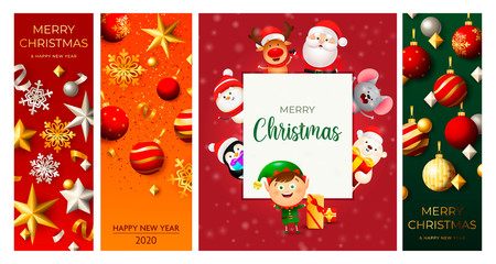 Merry Christmas greeting card with little elf. Posters with decorations can be used for invitation and greeting card. Holiday concept