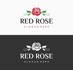 Red rose logo template Vector illustration - obrazy, fototapety, plakaty