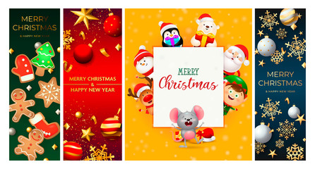 Merry Christmas greeting card with little mouse. Posters with decorations can be used for invitation and greeting card. Holiday concept