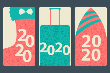 Happy New Year 2020 and Merry Christmas wishes greeting card template background design in vector