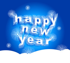 Happy New Year lettering on blue vector background with sparkle. Greeting card design template. Great for banners, flyers, party posters. Vector illustration