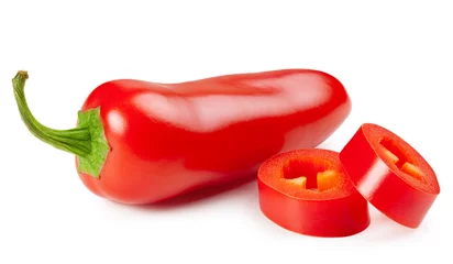 Fotobehang Chili Pepers Red jalapeno peppers with sliced on white  © Svetlana