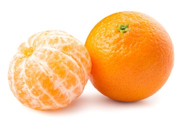 Tangerine or clementine isolated on white. Peeled tangerine