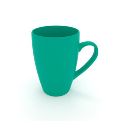 3d illustration of a turquoise ceramic mug on a white background.