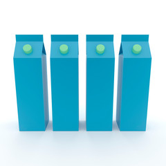 Stock Illustration 3d set of blue cardboard boxes for drinks on a white background.