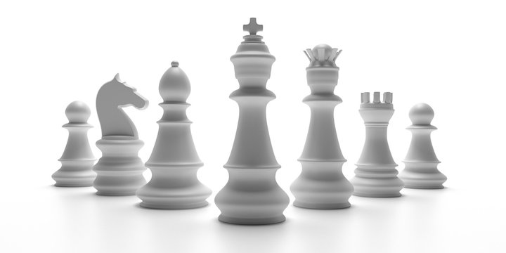 Basic chess set isolated on white background. 3d illustration