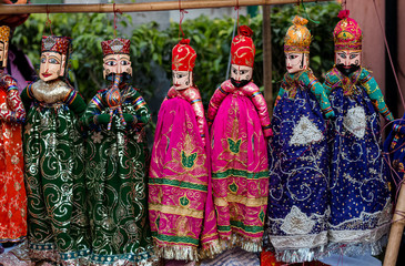 Indian puppets the handicraft products displayed for tourists