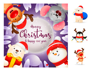Obraz na płótnie Canvas Merry Christmas and happy New Year banner. Lettering with decorations can be used for invitation and greeting card. Holiday concept